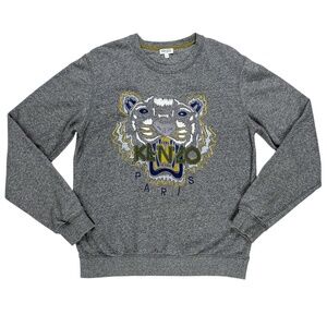 KENZO Tiger Head Embroidered Gray Crewneck Sweatshirt Size Medium